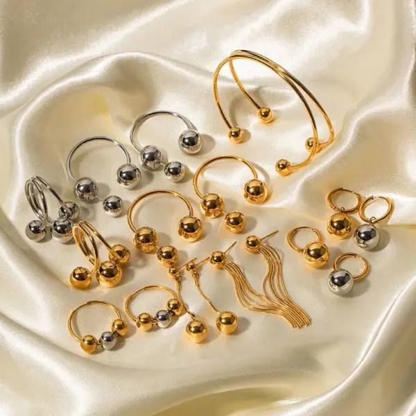 Wholesale 304 Stainless Steel Geometric PVD Coated 18K Real Gold Plated Real Gold Plated Casual Classic Style Waterproof Non Tarnish Plating Gold Rings Earrings Necklace