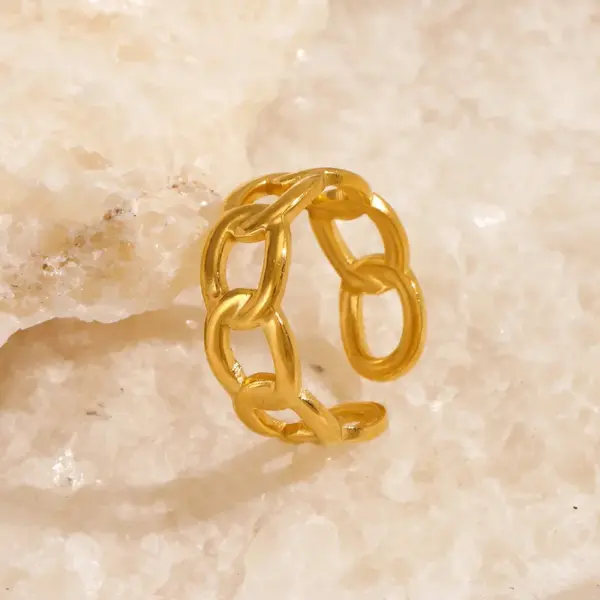 Wholesale PVD Coated 18K Gold Plated Geometric 304 Stainless Steel Modern Style Waterproof Non Tarnish Open Rings