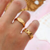 Wholesale Stainless steel 18K plated oval number 333 gold ring for women