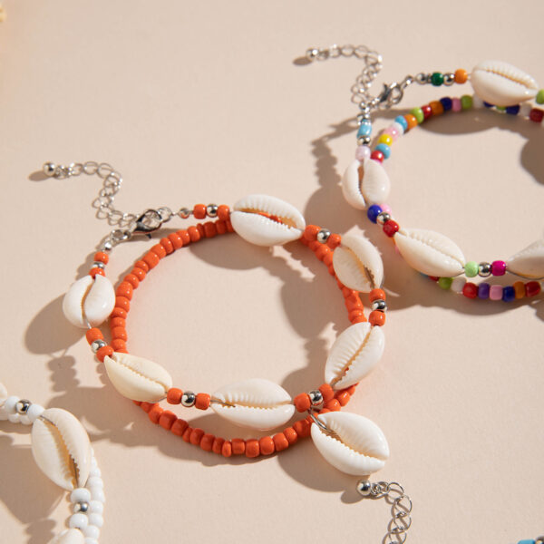 Wholesale Cross-Border Jewelry Bohemian Style Stacked Shell Anklet for Women Summer Beach Rice Bead Shell Anklet Foot Accessories