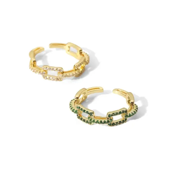 Wholesale Jewelry Vintage Style Rectangle Copper Zircon PVD Coated Plating Open Ring