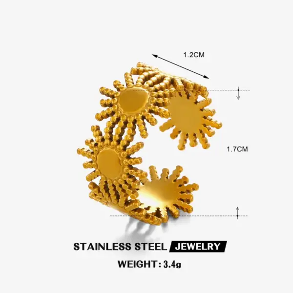 Wholesale Ion Plating (IP) 18K Gold Plated Sun 304 Stainless Steel Vintage Style Waterproof Non Tarnish Open Rings