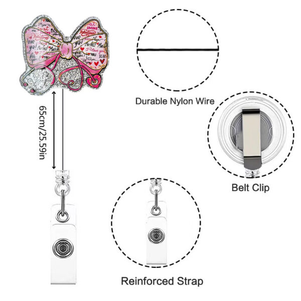 Wholesale Acrylic ID card clip with bow tie, retractable name tag holder, easy-open buckle
