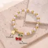 Wholesale IG Style Pentagram Cherry Heart Shape 18K Gold Plated Zircon Imitation Pearl Copper Beaded Chain Beaded Bracelets Wholesale