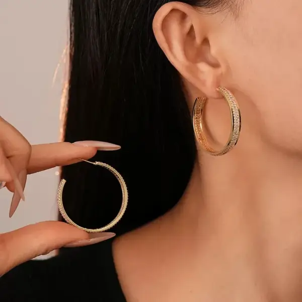 2 Pieces Vintage Style Simple Style Solid Color Plating Inlay Copper Zircon 18K Gold Plated Hoop Earrings