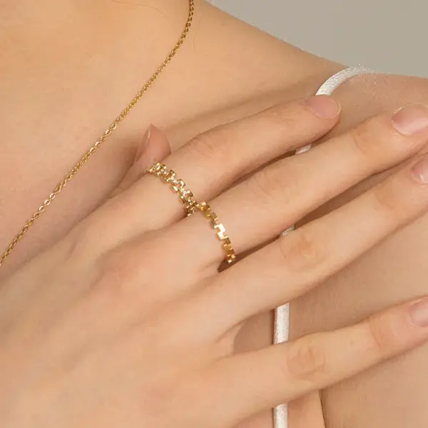 PVD Coated 18K Gold Real Gold Plated Geometric 304 Stainless Steel Simple Style Waterproof Non Tarnish Rings