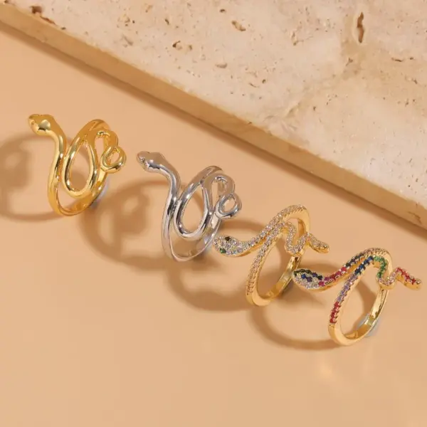 Wholesale Cute Sweet Simple Style Snake Copper 14k Gold Plated White Gold Plated Zircon Open Rings In Bulk