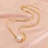 Lady Geometric Imitation Pearl Titanium Steel Pearl Layered Necklaces