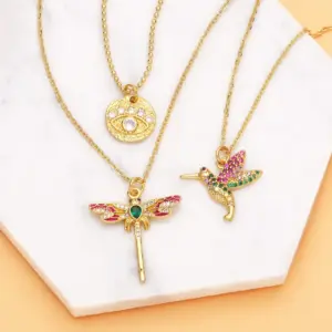 Wholesale Fashion Bird Dragonfly Pendant Necklace Simple Devil Eye Copper Necklace