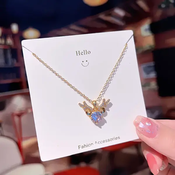 Wholesale Fashion Four Leaf Clover Gourd Fish Tail 304 Stainless Steel Copper Inlay 18K Gold Plated White-Plated K Zircon Pendant Necklace