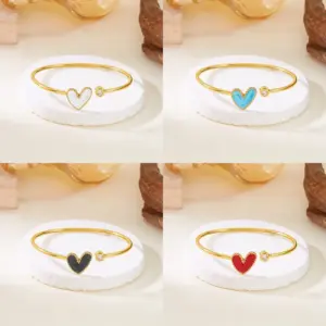Wholesale Simple Style Heart Shape 304 Stainless Steel Bangle In Bulk