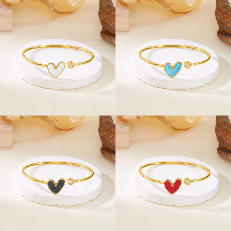Wholesale Simple Style Heart Shape 304 Stainless Steel Bangle In Bulk