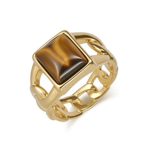 Wholesale European and American Hot Hip Hop Cuban Chain Tiger Eye Gem Titanium Steel Ring Men's Niche Personality Trendy Fashion Jewelry