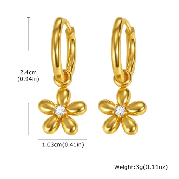 Wholesale PVD Coated Real Gold Plated 18K Gold Flower 304 Stainless Steel IG Style Casual Artistic Waterproof Non Tarnish Charm Sleeper Hoop Earrings