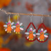 Wholesale Cross-Border New Autumn Harvest Thanksgiving Cute Turkey Water Drop Hollow Pendant Earrings Wooden Double-Sided Earrings