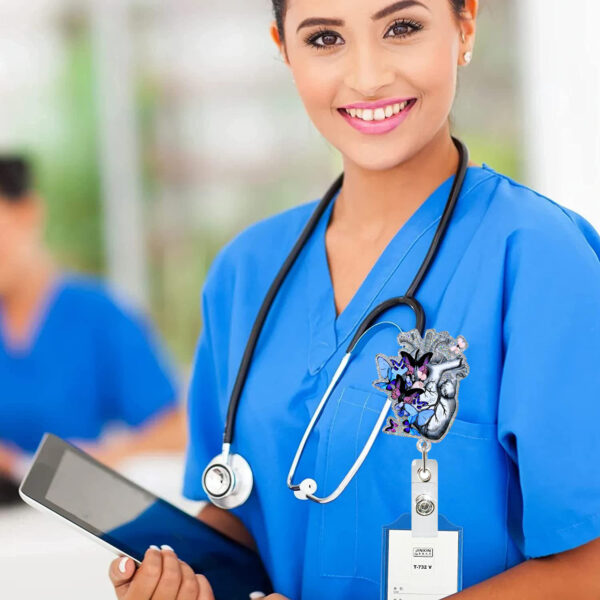 oly-4ee88d014c757ba5f9b7488d073ce5db Wholesale Acrylic Lung Heart Brain Blue Butterfly Medical Retractable Badge Reel Easy Pull ID Buckle Easy Pull Buckle