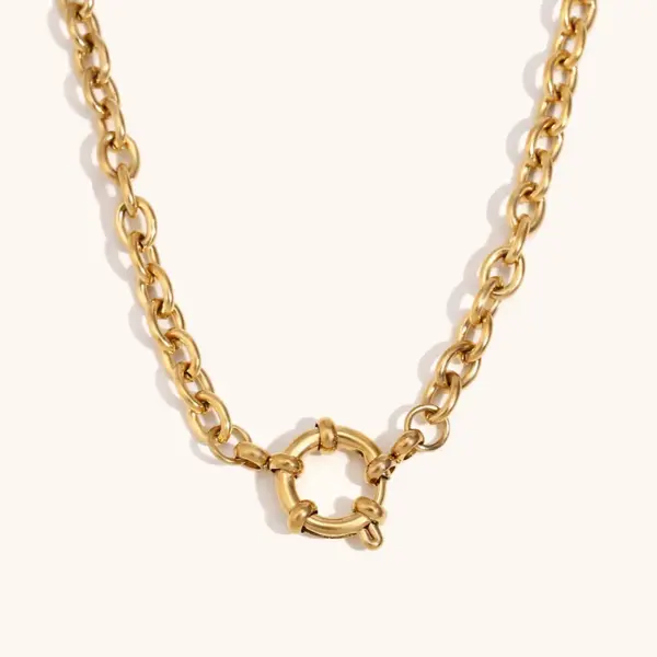 PVD Coated Real Gold Plated 18K Geometric 304 Stainless Steel Simple Style Waterproof Non Tarnish Spring Ring Trigger Clasp Closure Necklace