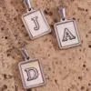 Wholesale 304 Stainless Steel Letter Square PVD Coated Shell Simple Style Waterproof Non Tarnish Inlay Cable Chain White Silver Pendant Necklace