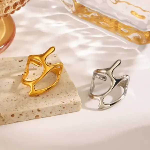 Wholesale Ion Plating (IP) 18K Gold Plated Irregular 304 Stainless Steel Classic Style IG Style Waterproof Non Tarnish Open Rings