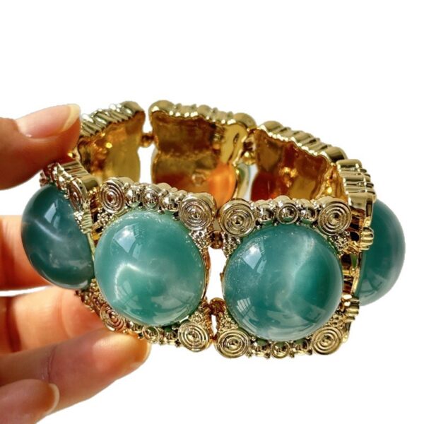 Wholesale Acrylic Handmade Inlaid Cat's Eye Stone Bracelet Geometric Handmade Beaded Bangle