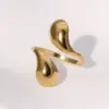 PVD Coated Real Gold Plated 18K Gold Water Droplets 304 Stainless Steel Modern Style Simple Style Waterproof Non Tarnish Open Rings