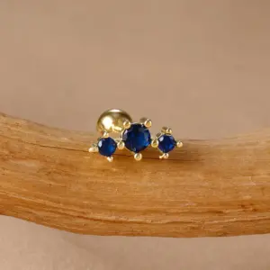 E1233-5-Gold/1.3*1.1cm-Dark Blue Diamond-1pc