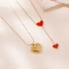 Wholesale New Fashion Titanium Steel Necklace Women Non-fading Heart Shaped Red Double Love Lockbone Chain Jewelry Luxury Design