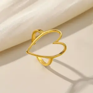 PVD Coated Real Gold Plated 24K 18K Gold Heart Shape 304 Stainless Steel Romantic Simple Style Waterproof Non Tarnish Open Rings