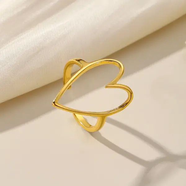 PVD Coated Real Gold Plated 24K 18K Gold Heart Shape 304 Stainless Steel Romantic Simple Style Waterproof Non Tarnish Open Rings