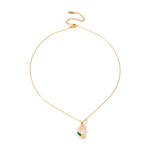 Wholesale Medieval Oil Painting Style Square Lily Necklace for Women French Retro Drip Glaze Design Clavicle Chain Exquisite High-End Necklace