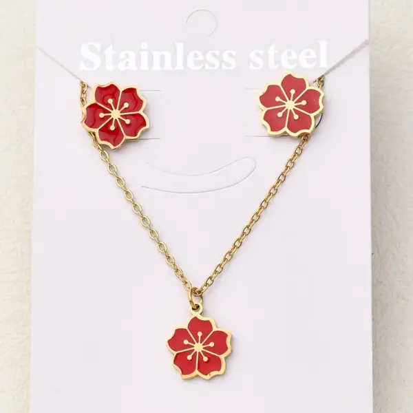 Wholesale Jewelry Casual Basic Vacation Simple Flower 304 Stainless Steel 18K Gold Plated Polishing Enamel Plating Jewelry Set