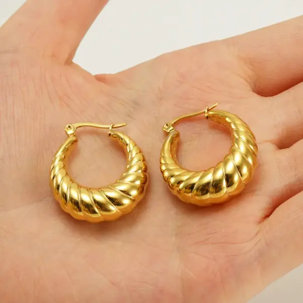 PVD Coated 18K Gold Plated Solid Color 304 Stainless Steel Retro Waterproof Non Tarnish Earrings