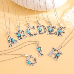 Wholesale Amazon Hot Western Style Stainless Steel Chain Cactus Turquoise Letter Necklace Fashion Atmospheric Clavicle Chain