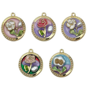 Mix 5 hanging plated round bottom flowers - 1 each of 5 styles - 22g - sn1118 / Monet garden oil painting style three-dimensional pendant