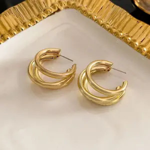 1# Silver Needle-Golden Irregular Multilayer Ring