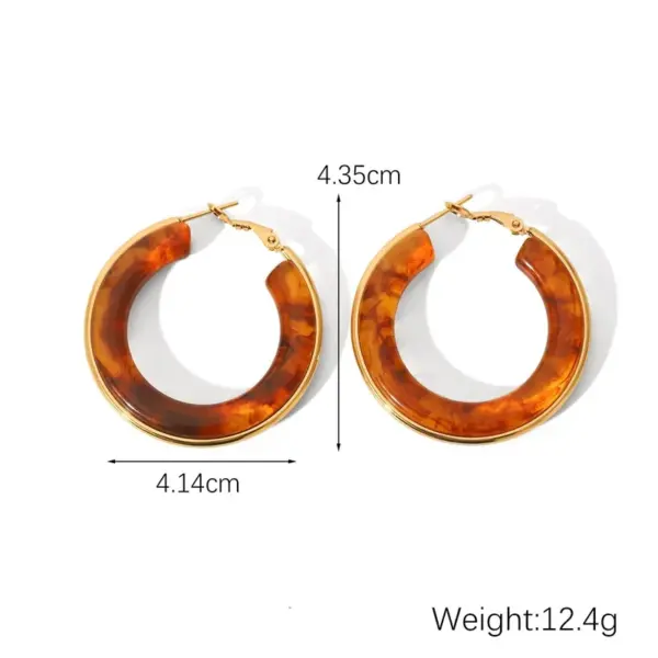 Wholesale 304 Stainless Steel Resin Circle Resin Real Gold Plated Exaggerated Streetwear Earrings