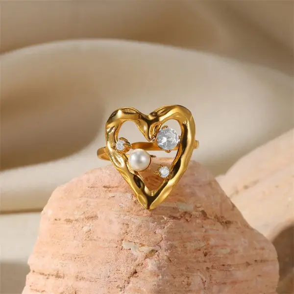 PVD Coated Real Gold Plated Starfish Conch Heart Shape 304 Stainless Steel French Style Marine Style Beach Waterproof Non Tarnish Open Rings