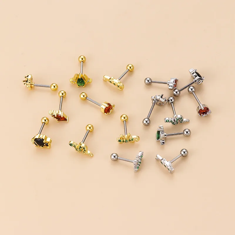 Wholesale 1 Piece 316L Stainless Steel Copper Zircon Ear Cartilage Rings & Studs Animal Waterproof Non Tarnish Surgical Steel Women'S