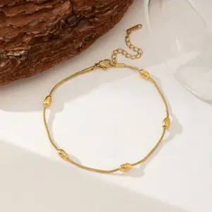 Qyb29 Oval Snake Bead Necklace Anklet / Gold