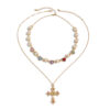 Wholesale Hip-Hop Niche Color Love Diamond Necklace Men's Fashion Personality Cross Pendant Collarbone Chain