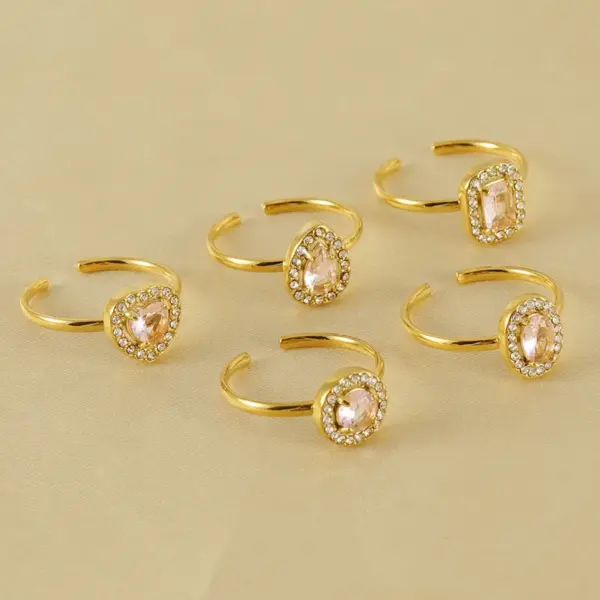 Wholesale Titanium Steel Simple Style Classic Style Inlay Water Droplets Heart Shape Rhombus Zircon Rings