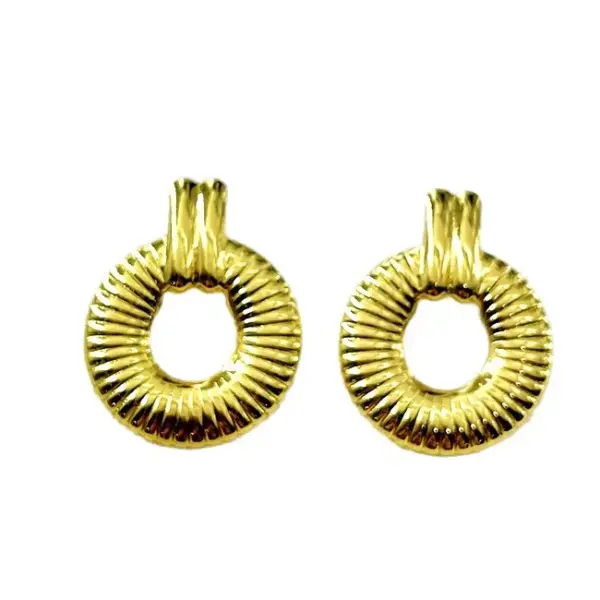 Wholesale Stainless Steel Geometric Earrings Fashionable Vintage Gold Plated Women's High-End Oil Pressure Ear Jewelry Simple Style