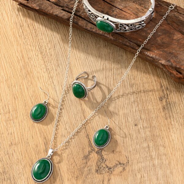 oly-4f3f56d1247b71c5e6de9212a9b3840e Wholesale Cross-border European and American light luxury four-piece natural stone emerald necklace earrings ring bracelet jewelry