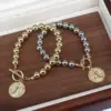 Wholesale Copper Beaded Plating Round Virgin Mary Bracelets