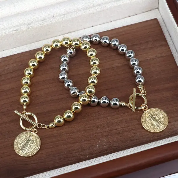 Wholesale Copper Beaded Plating Round Virgin Mary Bracelets