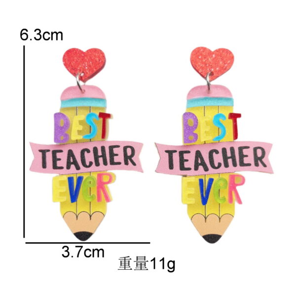 Wholesale Cross-border Acrylic Teachers' Day Graduation Season Opening Season Pencil Color English Letter Holiday Gift Earrings