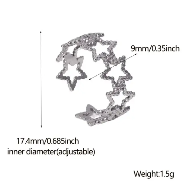 PVD Coated Real Gold Plated 18K Gold Star 304 Stainless Steel Elegant Simple Style Streetwear Waterproof Non Tarnish Open Rings