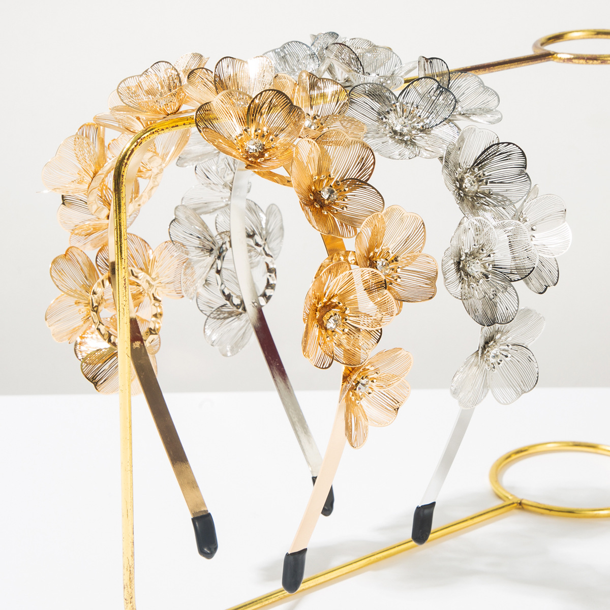 Wholesale Cross-Border New Heavy-Duty Floral Headband Metallic Ginkgo Leaf Diamond Flower Personalized Prom Party Hair Aessories Hairpin