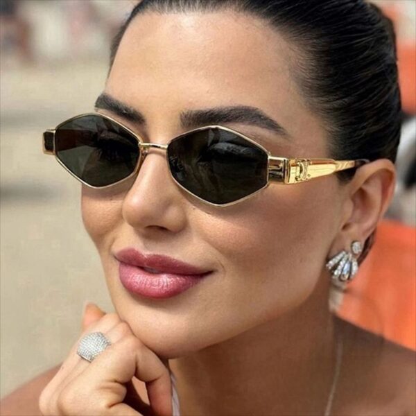 Wholesale Diamond-Shaped Sunglasses for Women 2024 New Metal Sunglasses Korean Style Personalized Small Frame Sunglasses for Photo Taking Concave Shape