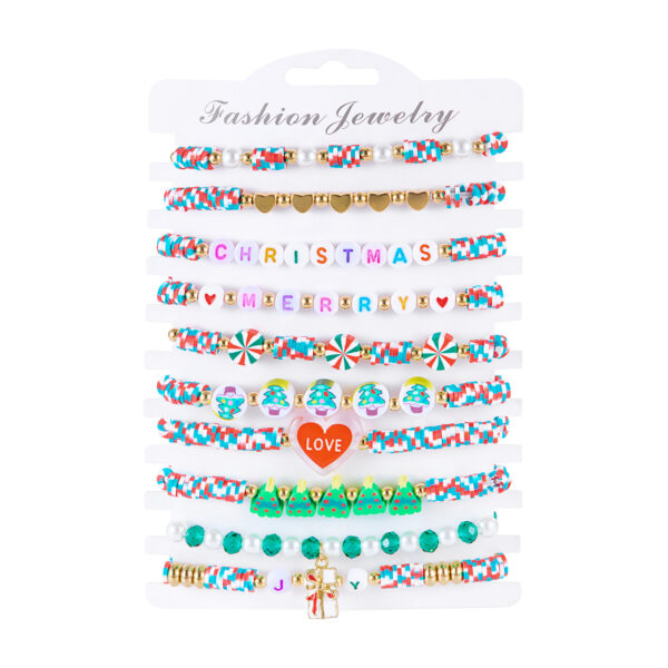 oly-4f4ef7fca3c346fd08f6aca3202f607a Wholesale Christmas 10-piece Letter Elastic Beaded Bracelet